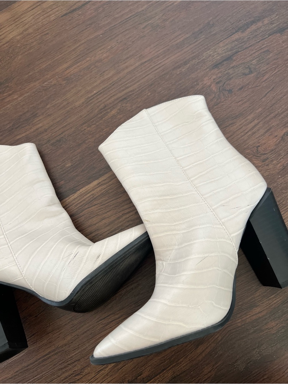 Qupid Ivory Faux Croc Booties